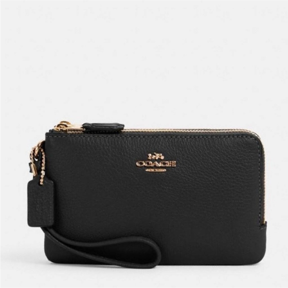 Coach double zip black wristlet